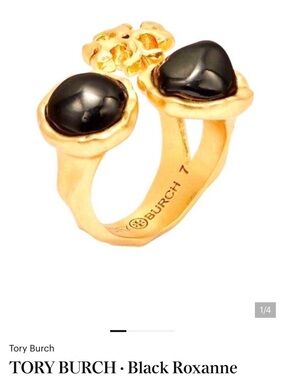 Tory Burch Gold Open Ring with Black Cabochon Stones